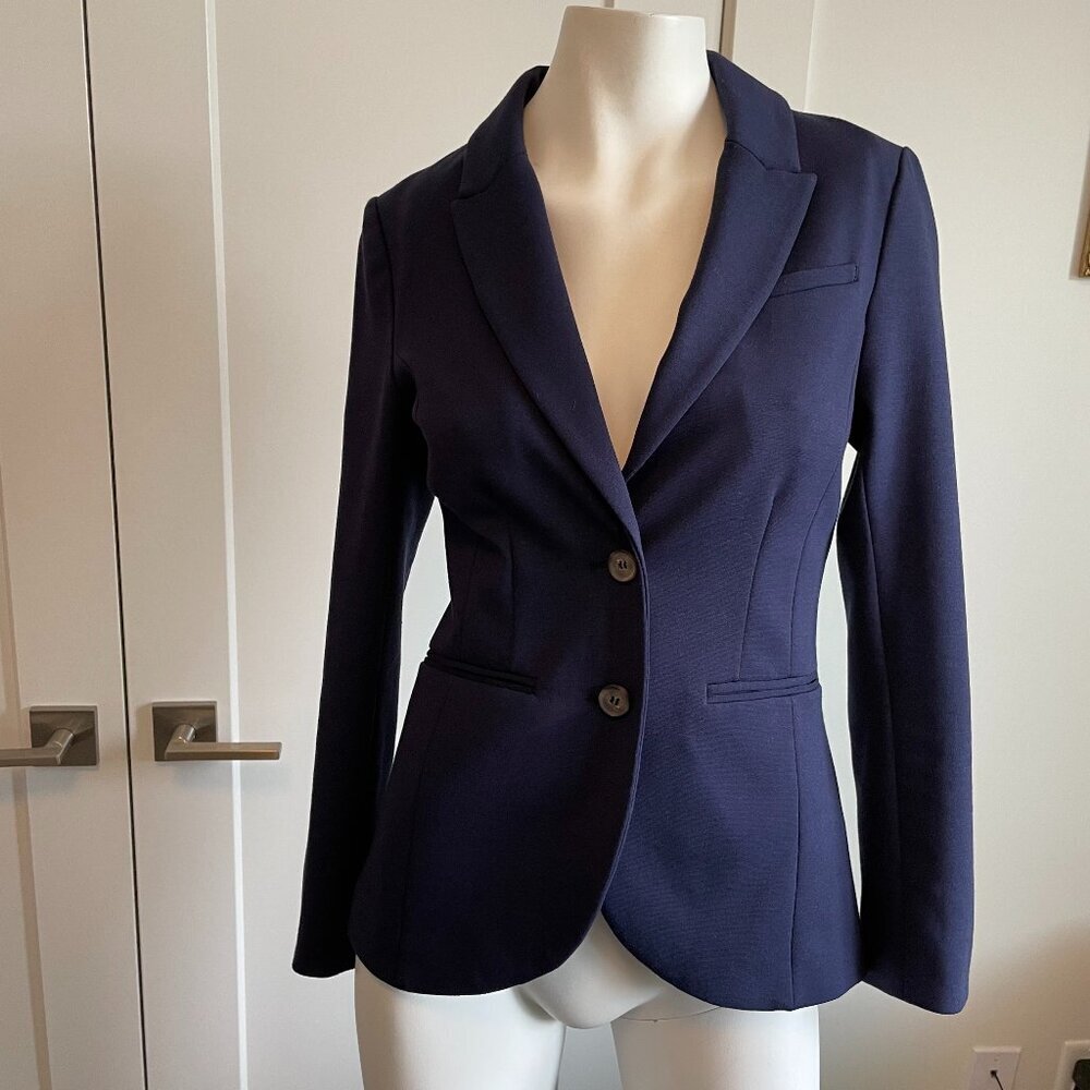 H&M 2 Button Notch Collar Lined Poly Viscose Blend Fitted Blazer Navy Sz 6